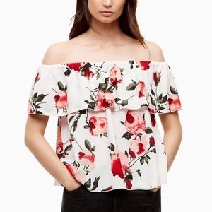 Aritzia Wilfred Promener Blouse Floral Off The Shoulder Top Ruffle